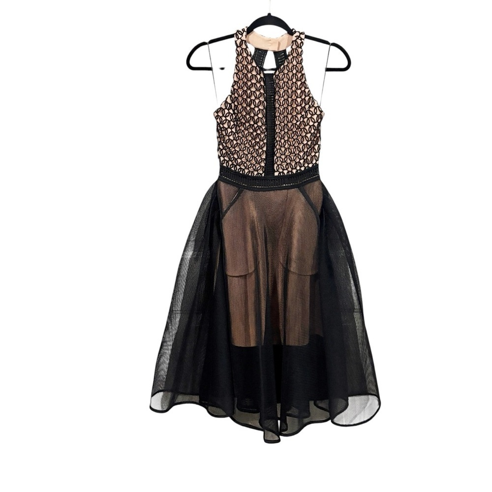 Elliatt Convert Dress Black Nude Mesh Lace Fit & Flare Cocktail Party Dress XS - Picture 3 of 8